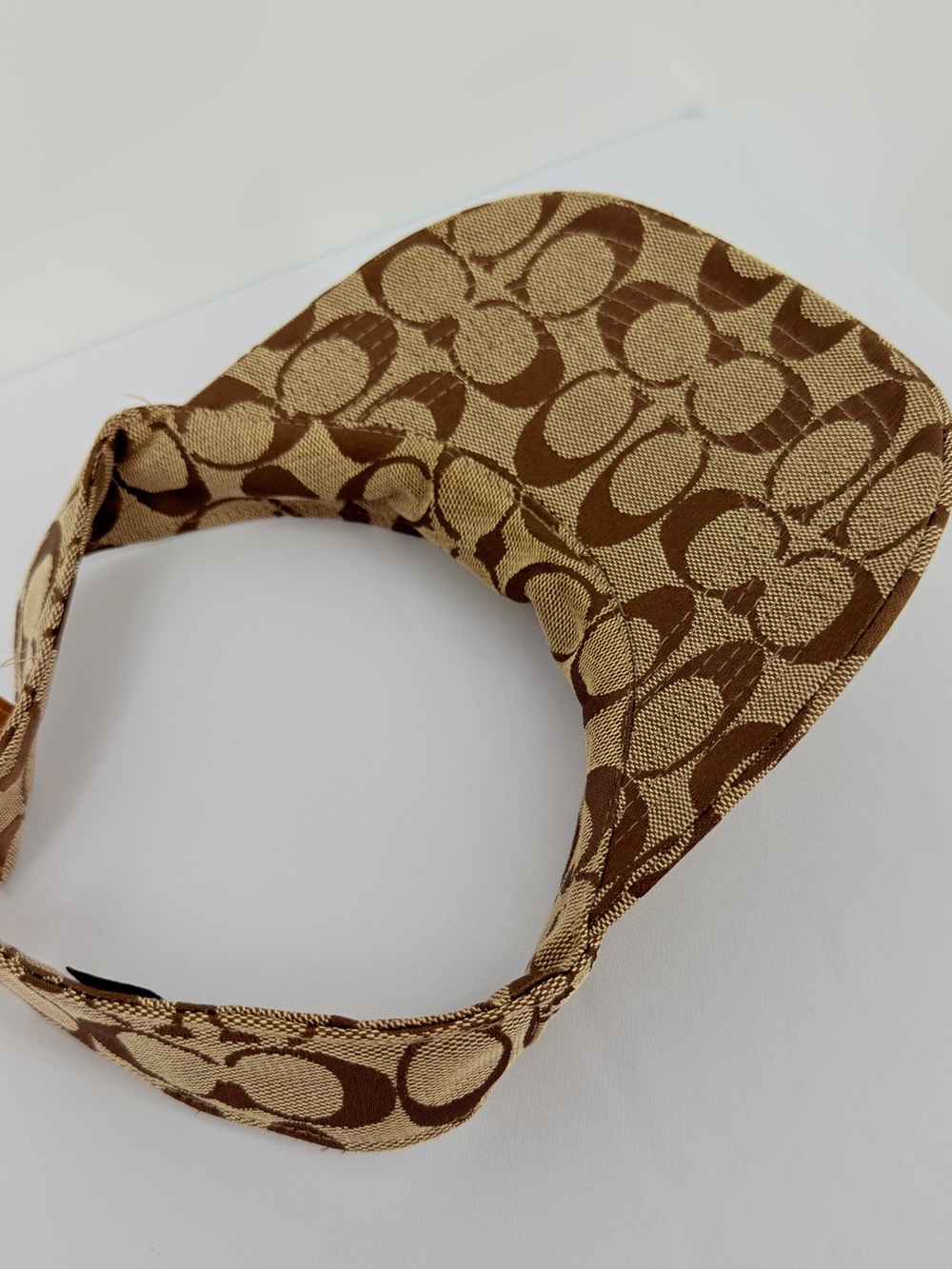 Coach Signature Logo Jacquard Visor Hat Khaki Brown Adjustable Sun Visor - Picture 6 of 9